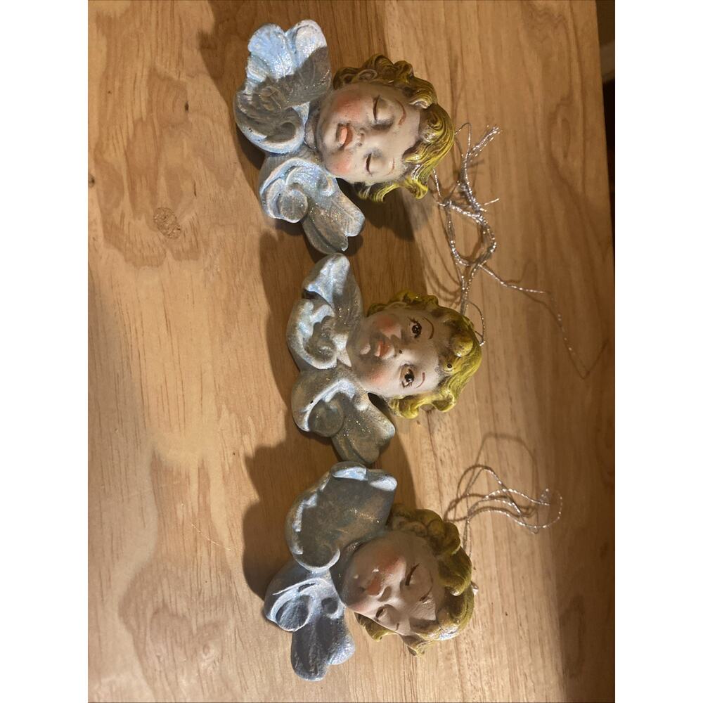 Scioto Cherub Head Ceramic Ornaments Set of 3